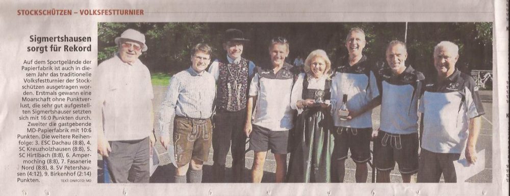 19.August 2016 Volksfestturnier der Stockschützen MD Dachau Sigmertshausen sorgt für  Rekord